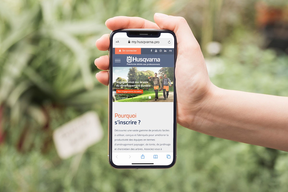 Version mobile de la plateforme paysagistes Husqvarna